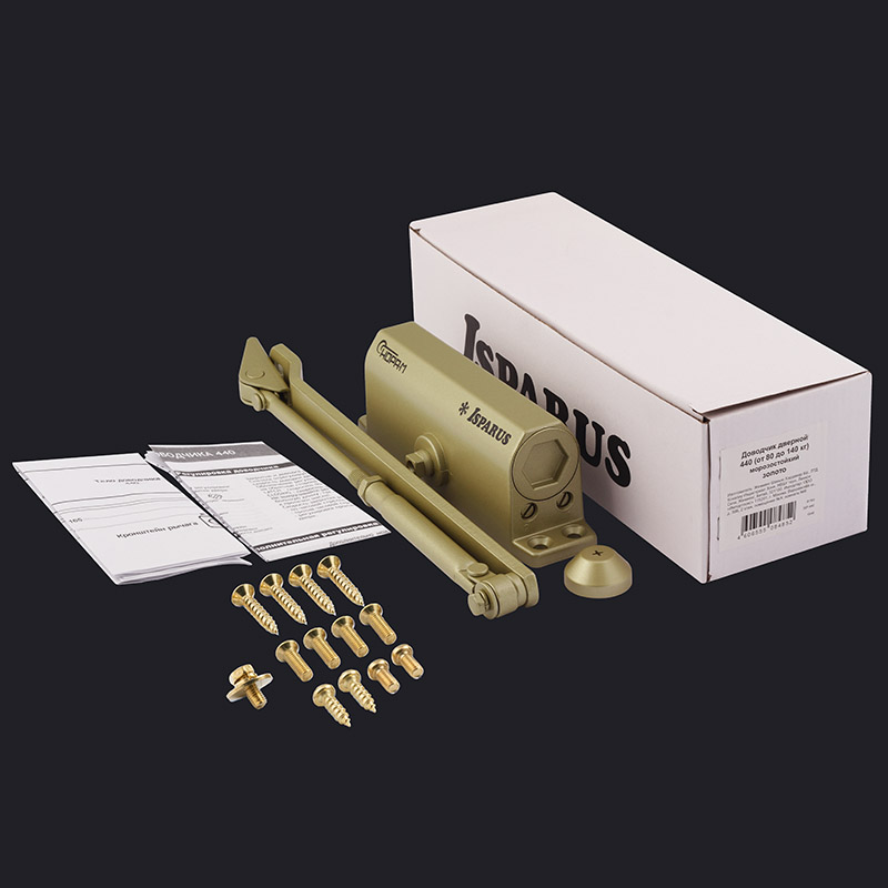 Комплектация и упаковка Доводчик дверной 440 ISPARUS от 80 до 140 кг цвет Золото Нора-М